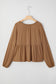 Cinnamon Smocked Bust Buttoned Split V Neck Flow Fit Blouse