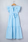 Sky Blue Knot Back Ruffled Short Sleeve Gingham Maxi Dress