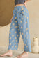 Sky Blue Polka Dot Print Bow Detail Pocketed Jeans