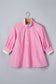 Pink Stripe Striped V-Neck Half Sleeve Zipper Ribbed Cuff Casual Shift Blouse