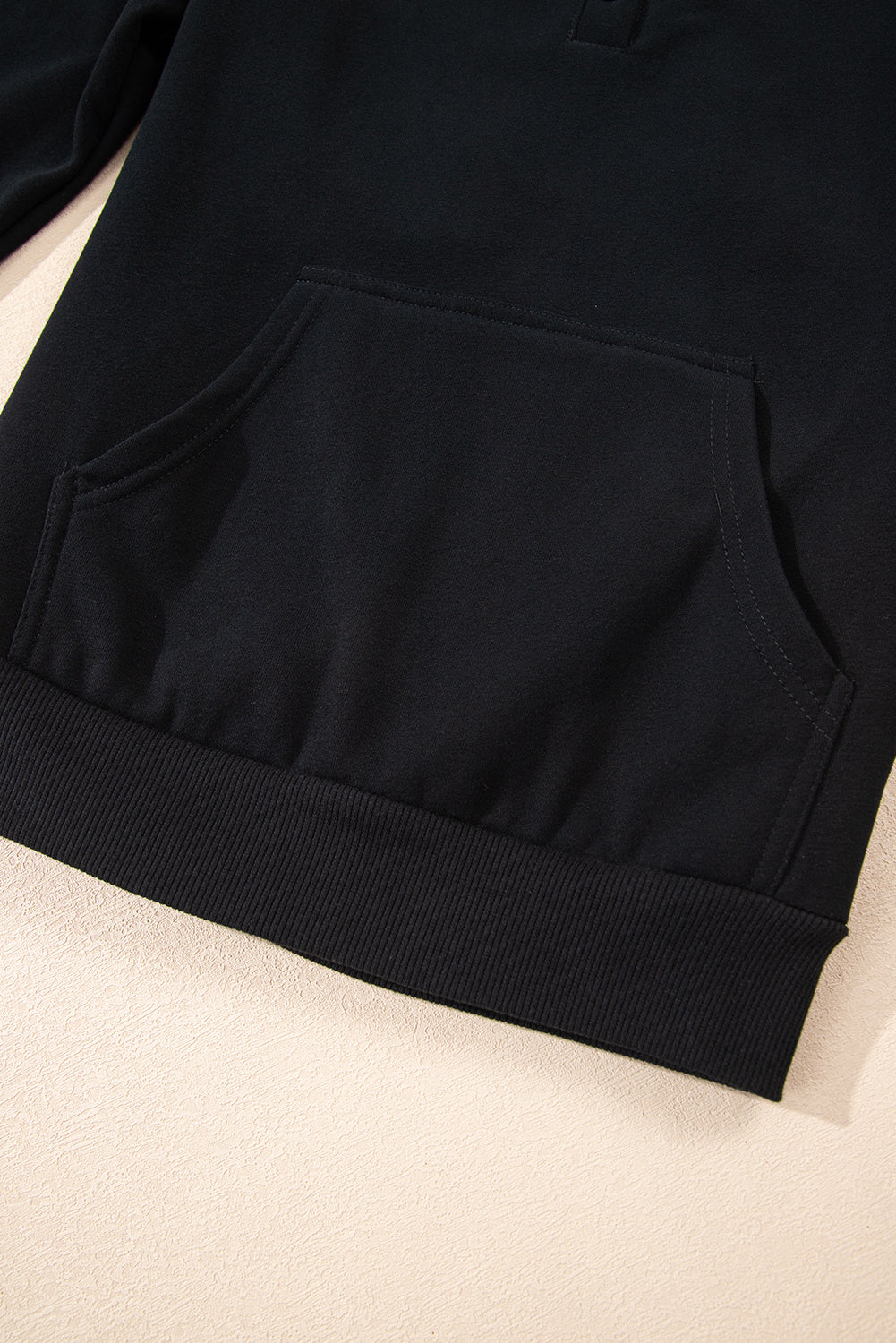 Black Button Drawstring Hooded Pullover and Casual Short Set