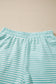 Pink Stripe Cuffed Sleeve Contrast Mock Neck Tee Casual 2pcs Short Set
