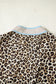 Khaki Plus Size Leopard Print Striped Trim V Neck Drop Waist Long Sleeve Mini Dress