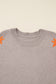 Simply Taupe Embroidered Floral Sleeve Round Neck Loose Sweater