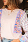 Delicacy Ricrac Trim Floral Plaid Patchwork Puff Sleeve Blouse
