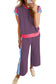 Dark Green Color Block Detail Casual Two-piece Set