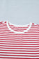 Red Stripe Contrast Trim Round Neck Short Puff Sleeve T Shirt