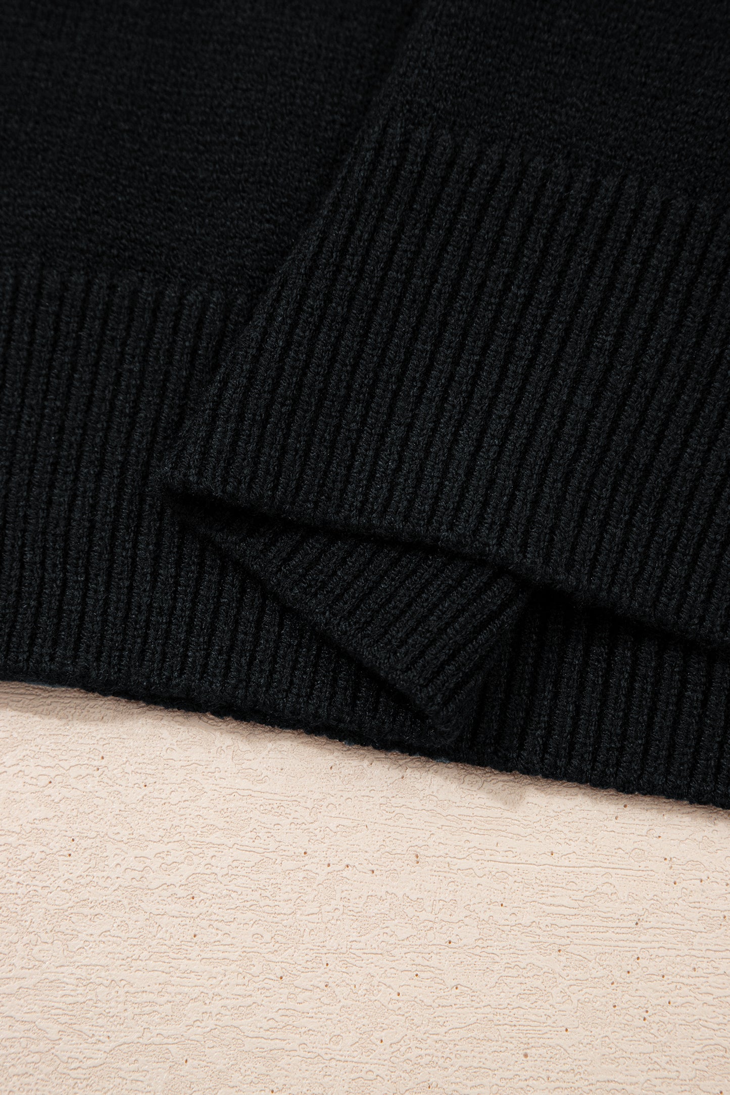 Black Solid Color Knit Contrast Denim Patchwork Collar Sweater Vest