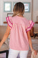 Rose Stripe Shirred Yoke Ruffled Short Sleeve Blouse