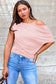 Black Plus Size Solid Color Asymmetric Neck Short Sleeve Blouse