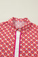 Orange Geometric Floral Print Color Block Trim Button Front Ruffle Hem Dress