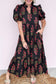 Beige Floral Short Bubble Sleeve Tiered Maxi Dress