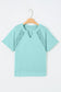 Mint Green Raw Cut Notched Neck Lace Patchwork Detail Mineral Wash Tee