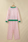Sky Blue Polka Dot Contrast Trim Long Sleeve Top Drawstring Shift Pants Set