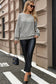 Gray Ribbed Knit Round Neck Long Lantern Sleeve Top