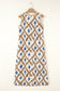 Khaki Boho Abstract Print V Neck Sleeveless Long Dress