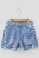 Beau Blue Asymmetric Raw Hem Distressed Whiskery Denim Shorts