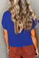 Dark Blue Patch Pocket Ribbed Knit Short Sleeve Sweater