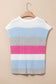 Light Blue Color Block Notch V Neck Sweater T Shirt