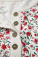 Sky Blue Floral Print Gauze Patchwork Henley Button 3/4 Sleeve Blouse