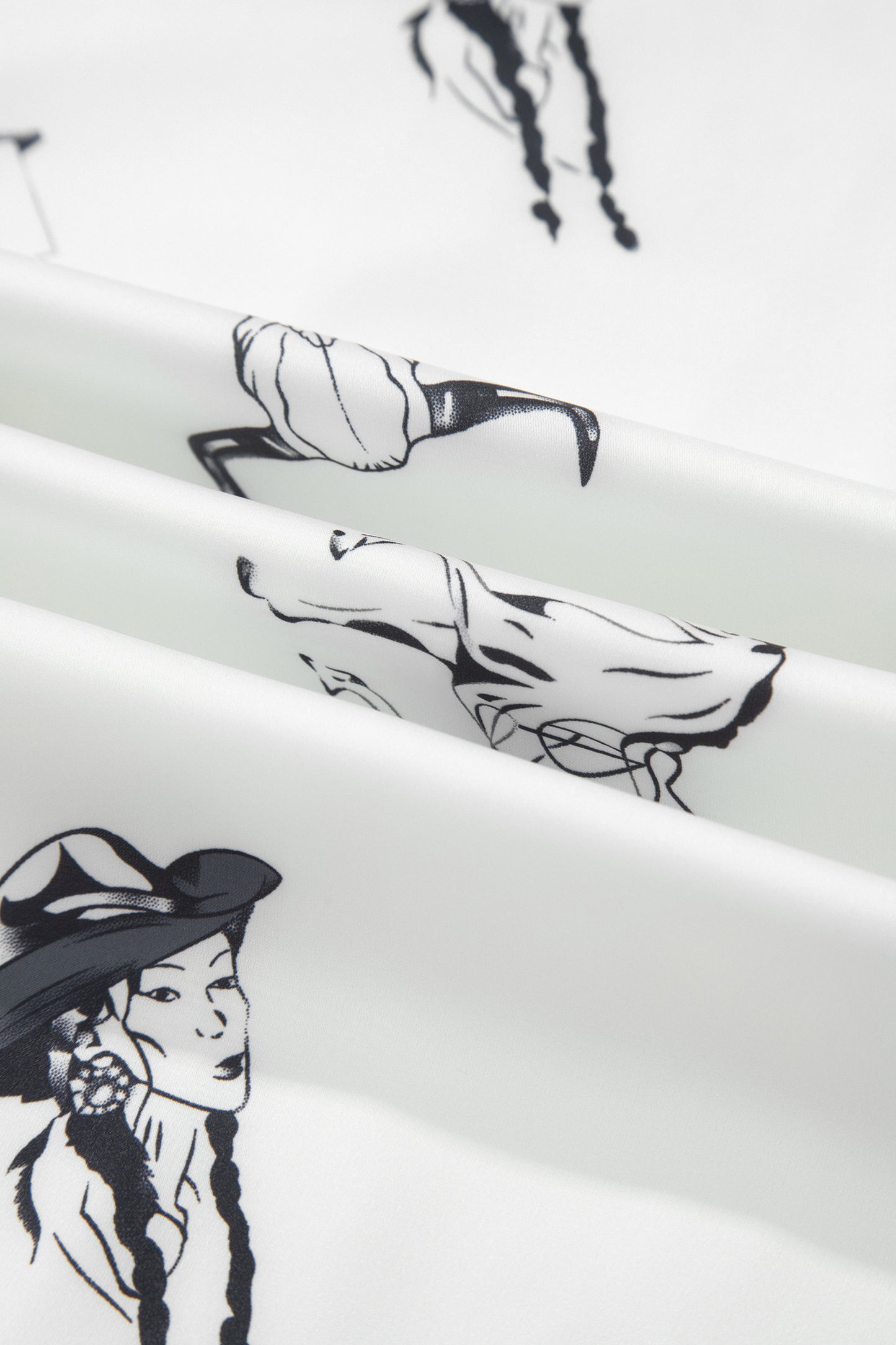 White Western Print Satin Long Skirt