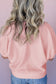 Light Pink Contrast Striped Collar Patchwork Textured Half Sleeve Blouse