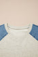 Beige Denim Color Block Patchwork Round Neck Tee