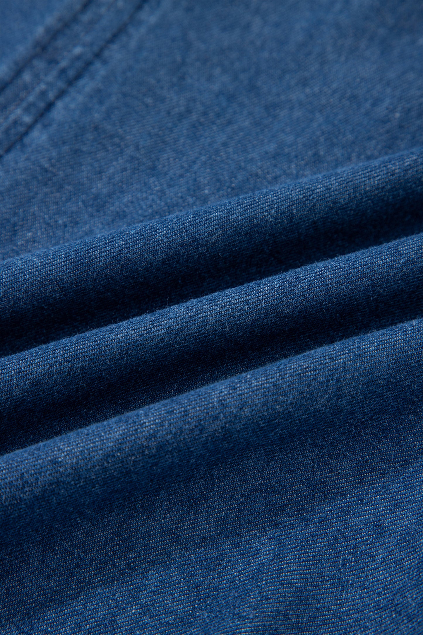 Sail Blue Ruffled Edge Collared Shift Denim Dress with Pockets