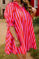 Rose Stripe Frilled Collar Button Neck Short Sleeve Curvy Mini Dress