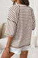 Apricot Stripe Textured Knit Split Hem Half Sleeve Loose Top