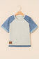 Beige Denim Color Block Patchwork Round Neck Tee
