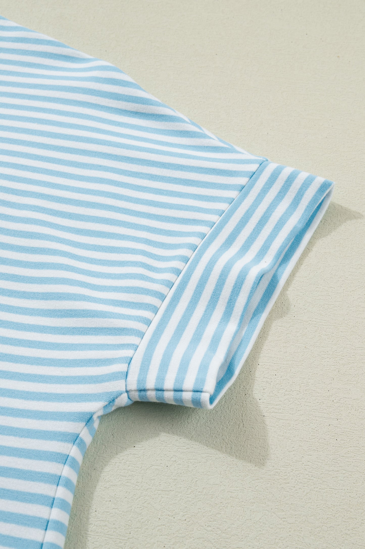 Pink Stripe Cuffed Sleeve Contrast Mock Neck Tee Casual 2pcs Short Set