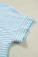 Pink Stripe Cuffed Sleeve Contrast Mock Neck Tee Casual 2pcs Short Set