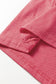 Racing Red Ribbed Texture Contrasted Lace Trim Button V Neck Long Sleeve Top