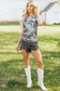 Gray Camouflage Print Round Neck T Shirt