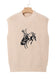 Oatmeal HOWDY Rodeo Cowboy Graphic High Neck Short Sleeve Sweater
