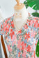 Apricot Floral Print V Neck Contrast Trim Flutter Sleeve Long Dress
