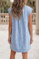 Beau Blue Cap Sleeve Pleated Round Neck Denim Shift Dress