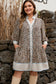 Khaki Plus Size Leopard Print Striped Trim V Neck Drop Waist Long Sleeve Mini Dress