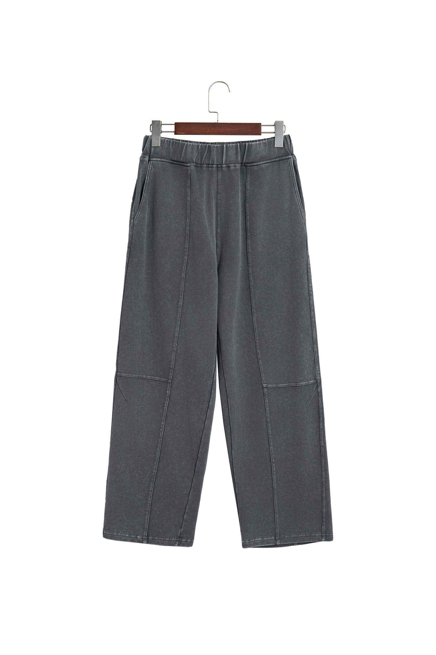 Carbon Grey Mineral Wash Seam Detail Elastic Waist Barrel Pants