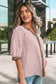 Pink Stripe Leopard Trim V Neck Button Down Half Sleeve Shirt