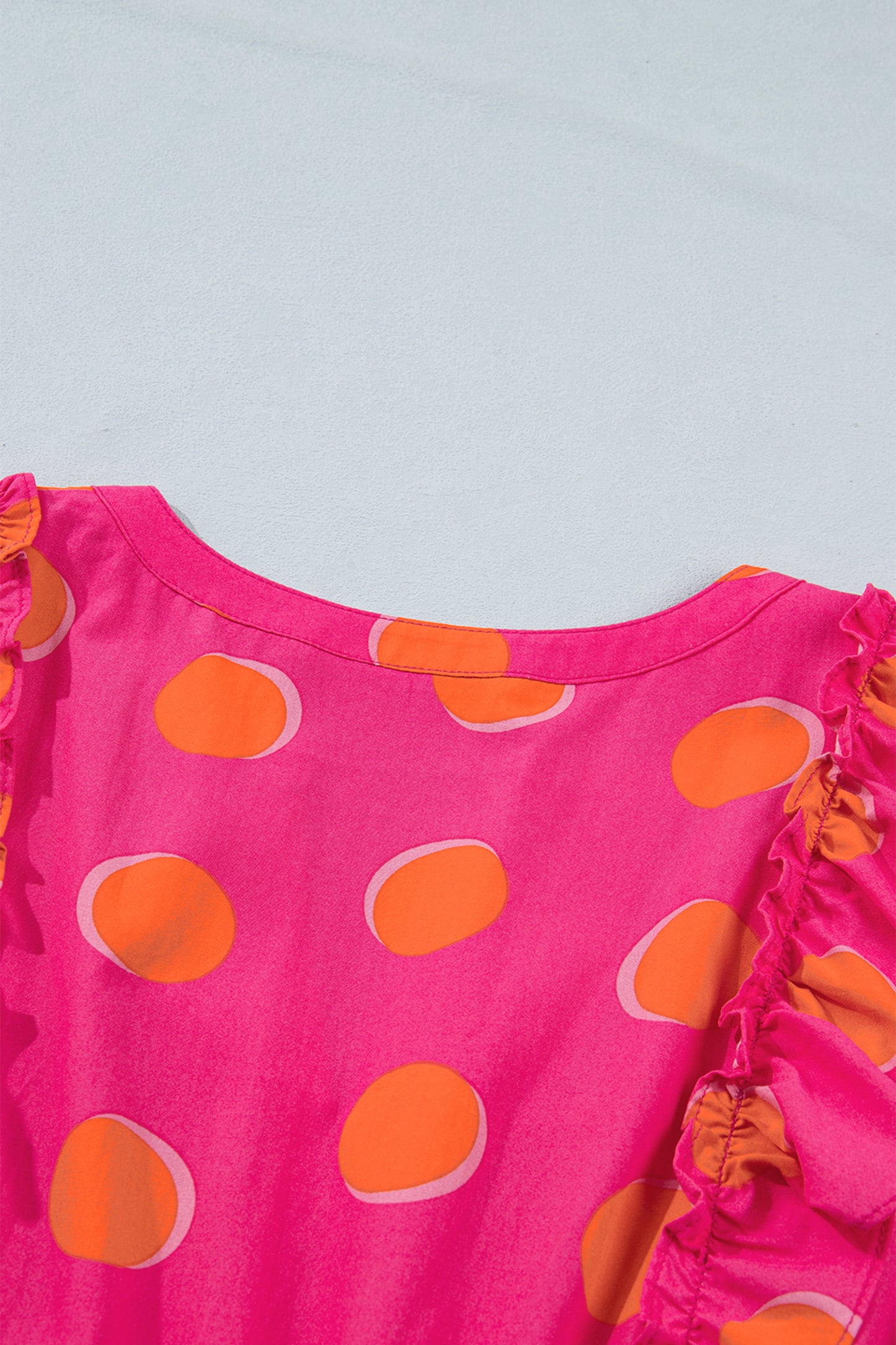 Rose Double Polka Dot V Neck Ruffled Short Sleeve Dress