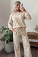 Sky Blue Polka Dot Contrast Trim Long Sleeve Top Drawstring Shift Pants Set