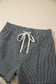 Black Stripe Raw Edge Drawstring Elastic Waist Casual Denim Shorts