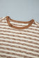 Brown Stripe Textured Knit Color Block Trim Long Sleeve Round Neck Top