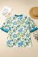 Sky Blue Plus Size Frilled V Neck Short Sleeve Floral Blouse