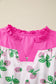 Pink Striped Strawberry Printed Color Block Patchwork V Neck Flutter Sleeve Blouse