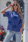 Blue Independence Day Star Printed Mineral Wash T Shirt