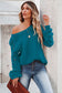 Green Hollow-out Puffy Sleeve Knit Sweater