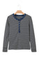 Gray Stripe Denim Contrast Collar Half Button Long Sleeve Top